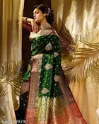 Kanjeevaram Silk Printed Saree for Women, Green 