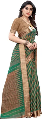 यशिका डिज़ाइनर विमेंस साड़ी प्योर लिनन विद अन्स्टिच ब्लाउज पीस 