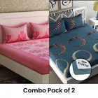 Polycotton Fitted Elastic Double Bedsheet 88x90in (Pink) & (Blue) Pack of 2
