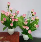 Plastic Artificial Flower With Pot,Multicolour,Set Of 2