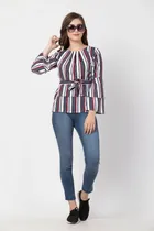 Cotton Striped Top for Women (White & Black, S)