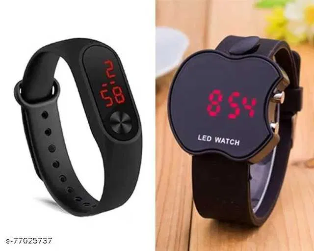 Royal Enterprise Unisex LED Watches (Pack of 2) (Black) (RE-67)