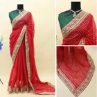 Georgette Embroidered Saree for Women (Red, 6 m)