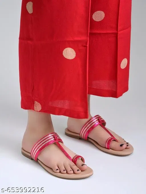 Shoetopia Pink Striped Kolhapuri (IND-4)