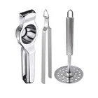 Oc9 Stainless Steel Lemon Squeezer & Roti Chimta & Potato Masher Kitchen Tool Set 