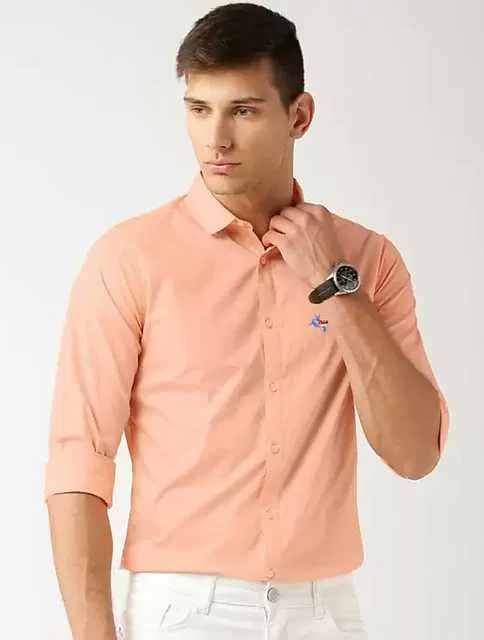 Casual Men's Solid Shirt (Peach, M) (DC-26)