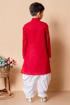 Cotton Embellished Kurta with Dhoti for Boys, Red & White 