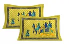 Jaipuri Cotton Double Bedsheet with 2 Pillow Covers | 80x90 Inch | Jaipuri Folk Yellow | Traditional Rajasthani Print