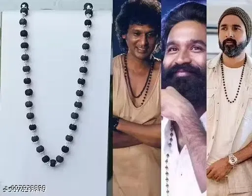 Silver Plated Karungali Mala for Men (Black)