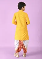 Rayon Embellished Kurta with Dhoti for Boys, Yellow & White 