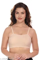 Cotton Blend Bra for Women, Beige 