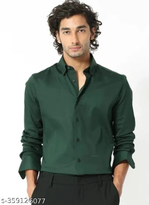 Cotton Blend Solid Shirt for Men, Green (L)