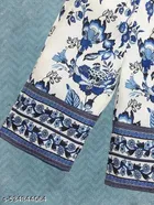 Rayon Slub Printed Clothing Set for Girls, White & Blue, Pack of 1 