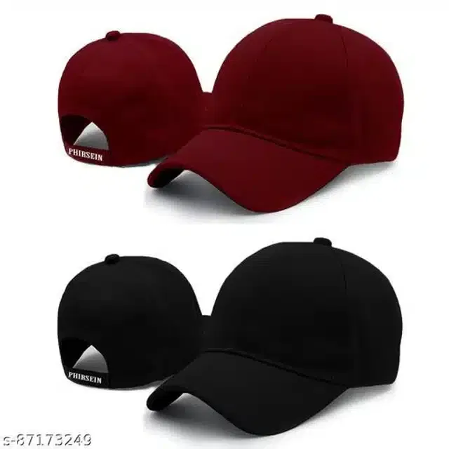 Cotton Cap for Men & Women (Black & Maroon, Pack of 2)