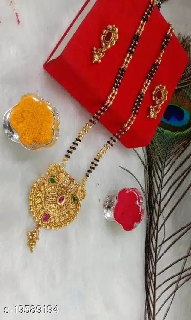 Mangalsutra with Earrings for Women (Gold, Set of 1)