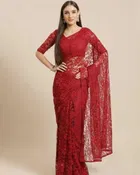 Net Solid Saree for Women 