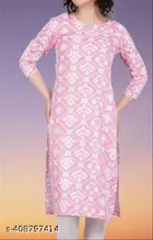 Polycotton Printed Kurti for Women, Pink 