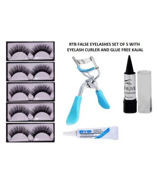Lenon Makeup Accessory False Eyelashes, Eyelashes Glue ,Kajal, Eyelash Curler (Pack of 8) (D251)