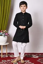 Rayon Cotton Embellished Kurta with Payjama for Boys, Black & White 
