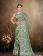 Art Silk Printed Saree for Women, Green 