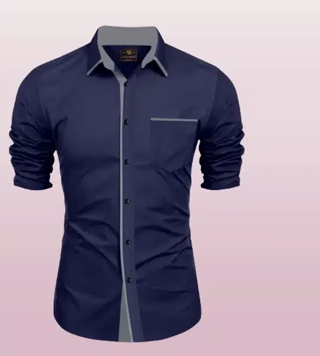 Full Sleeves Shirt for Men (Navy Blue, M)