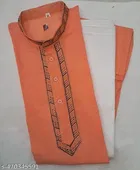 Cotton Solid Kurta Set for Men, Orange 
