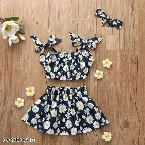 Rayon Printed Clothing Set for Girls, Black, Pack of 1 (0-2 Months)