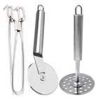 Oc9 स्टेनलेस स्टील यूटिलिटी पकड़ & पिज़्ज़ा कटर & पोटैटो मेशर फॉर किचन टूल सेट