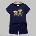Cotton Blend Printed Clothing Set for Boys, Navy 
