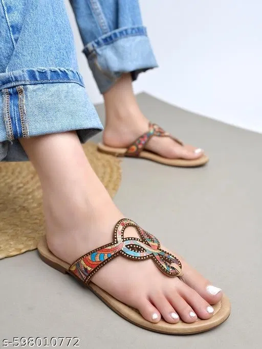 Shoetopia Solid Flat Sandals - Beige (IND-6)