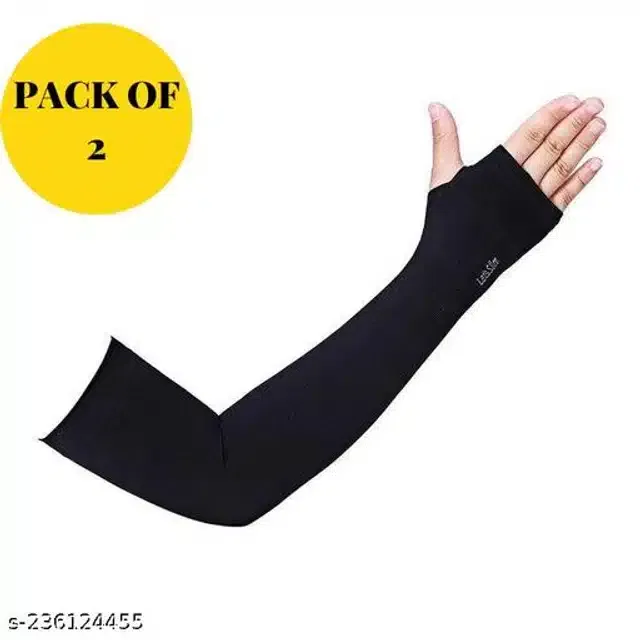 Nylon Arm Sleeves for Unisex (Black, Set of 2)