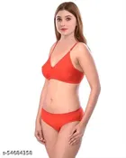 Cotton Blend Solid Lingerie Set for Women 
