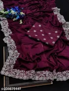 Georgette Solid Saree For Women, Purple