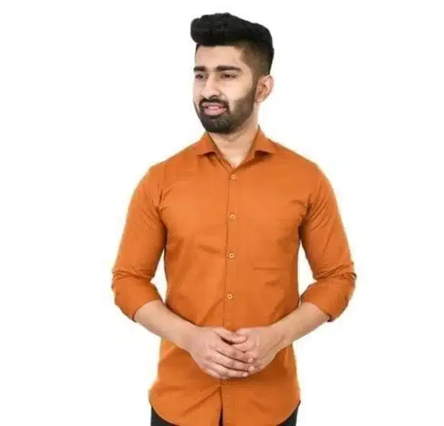 Men's Solid Full Sleeves Shirt (Orange, XL)