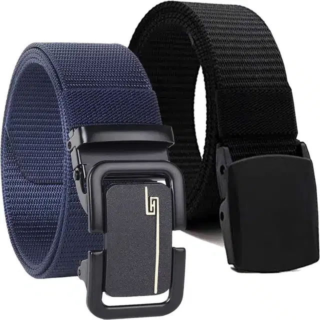 Casual Nylon Belt for Men (Blue & Black, Pack of 2)