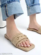 Shoetopia Embellished Beige Flat Sandals Size IND-4