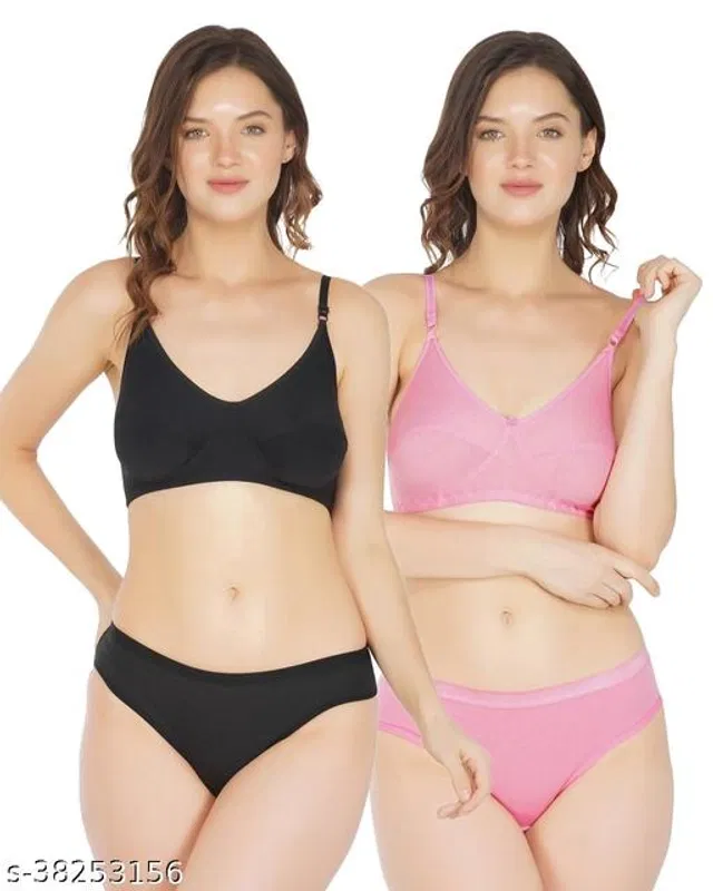 Cotton Blend Solid Lingerie Set for Women (Multicolor, 38A) (Pack of 2)