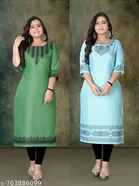 Embroidered Rayon A-line Kurti for Women, Pack of 2 