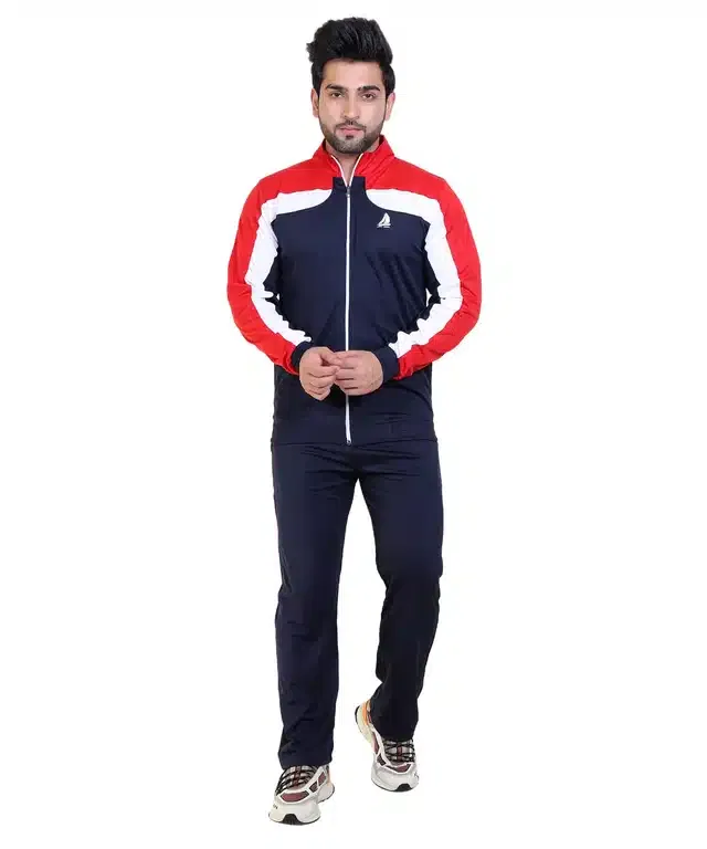 Full Sleeves Tracksuit for Men (Red & Blue, XXL)