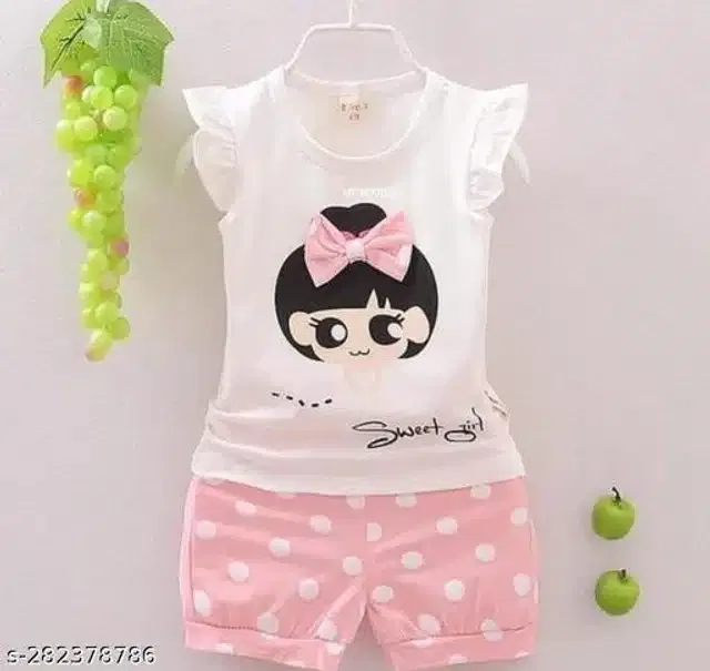 Hosiery Cotton Sleeveless Top & Bottom Clothing Set for Girls (White & Peach, 6-9 Months)