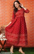 Rayon Printed Anarkali Kurti for Women 