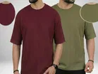 Polyester Striped T-shirt for Men, Maroon & Olive, Pack of 2 