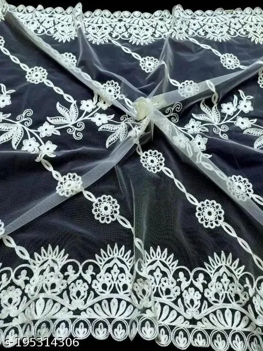 Embroidered Marwadi Net with Aari Work (White, Free Size)