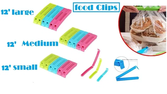 Plastic Food Bags Airtight Vaccum Sealer Clips (Multicolor, Set of 36)