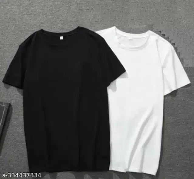 Half Sleeves T-Shirt for Men (Black & White, XL) (Pack of 2)