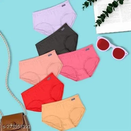 Solid Mid Rise Hipster Cotton Blend Briefs for Women, Pack of 6 (Red, XL)