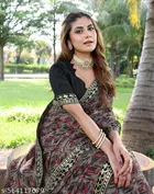 Georgette Printed Saree for Women, Black 