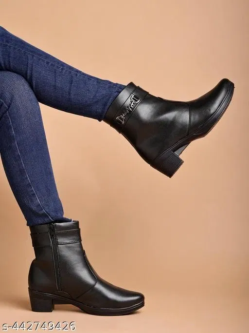 Shoetopia Solid Block Heel Boots Black (IND-8)