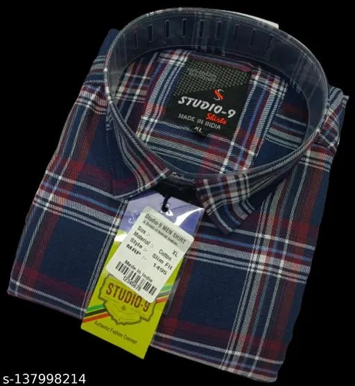 Cotton Blend Checkred Shirt for Men, Blue (XXL)