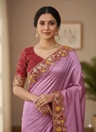 Bollywood Pink Chiffon/Satin Embroidered Saree for Women